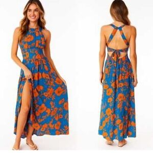 Abel The Label Charlotte Floral Blue and Orange Maxi Dress